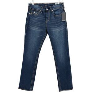 True Religion Men Ricky Stretch Relaxed Straight Big T Flap Blue Jeans 34x34 NWT